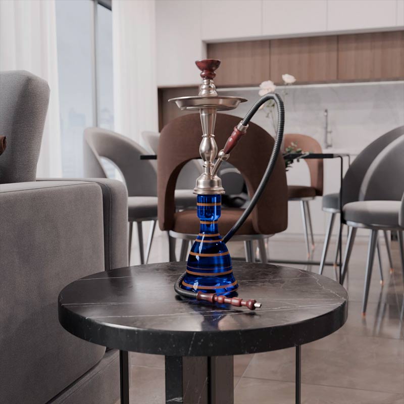 Render 3D de un narguile en un comedor - Diseño de interiores y objetos para portafolio
